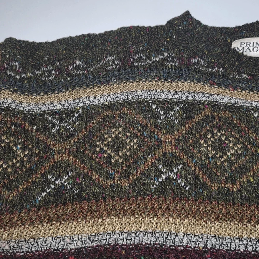 Vintage Prima Magalia Knit Sweater Mens L Brown Wool Blend Crew Neck Coogi Style